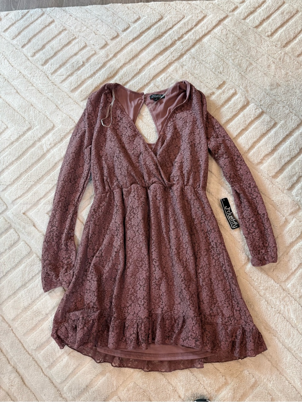 J for Justify Dusty Mauve Lace Long-Sleeve V-Neck Dress